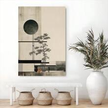 1 Pc Framed Japandi Scandinavian Wall Art Japanese Mid Century Wall Art Textured Canvas Poster Painting Wall Decor For Bedroom Living Room, Ready To Hang - 彩色 - 查看 4