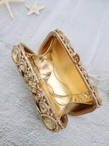 Exquisite Luxurious Gold Color Crystal Evening Bags For Women,Formal Wedding Party Handbag Purse Floral Crystal Handbag, All Handmade Metal Rhinestone Dinner Bags,Vintage Sequin Clutch Wedding Party Prom Bag, Chain Crossbody Evening Purse, Perfect Bride Purse For Wedding, Prom & Party Events,Best Gifts For Ladies