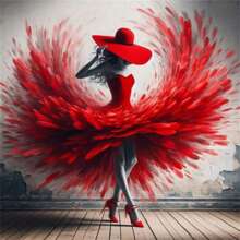 钻石艺术绘画套装，5D DIY 红色连衣裙美女，全圆形钻石艺术套装适合成人初学者 - 水晶水钻套装马赛克手工艺品适用于家居墙壁装饰圣诞礼物 - 彩色 - 查看 1