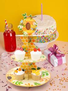 1set, Honeybee Cake Tray Cake Stand, Honeybee Birthday Party Cake Decorating Supplies Cake Plates, Wedding Cake Decoration Containers, Kitchen DIY Cake Cooking Decorations, Babe Shower Decoration Multi-Tier Cake Display Racks, Food Trays, Birthday Gifts Party Favors, Disposable Food Containers Cupcake Decorations