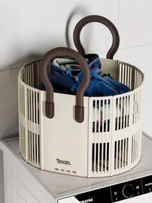 Cestino per biancheria in plastica pieghevole con manico, cesto portabiancheria grande e pieghevole, facile da trasportare, contenitore per rifiuti salvaspazio per lavanderia, camera da letto, dormitorio, camper - Multicolore - Visualizzare 3