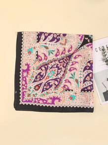 1 件仿丝印花围巾头巾头巾围巾，时尚多用途小领带适合日常使用 - 紫色佩斯利 - 查看 3