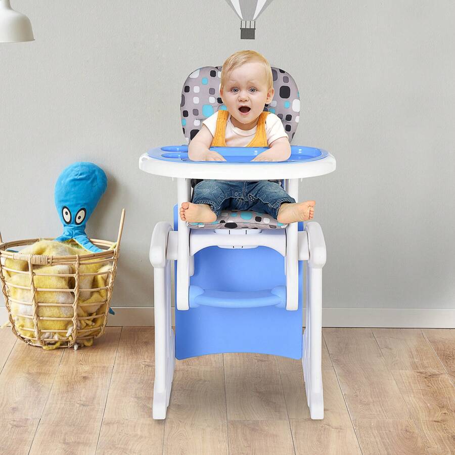 HOMCOM 2 In 1 Convertible Baby High Chair Toddler Table Chair Infant Feeding Seat Removable Food Tray Harness - Blue - View 1