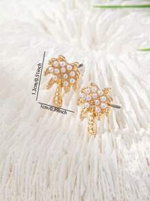 1 par de aretes tipo botón con diseño de árbol de coco tropical para mujeres, joyería de verano, vacaciones, playa y mar