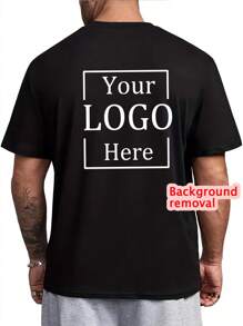 个性化男士宽松圆领 T 恤，带定制背部设计 - 徽标/女友照片/定制工作服徽标/广告印刷/舞蹈团制服徽标/定制照片/定制文字 - 只需上传您的照片或设计即可定制 - 黑色 - 查看 1