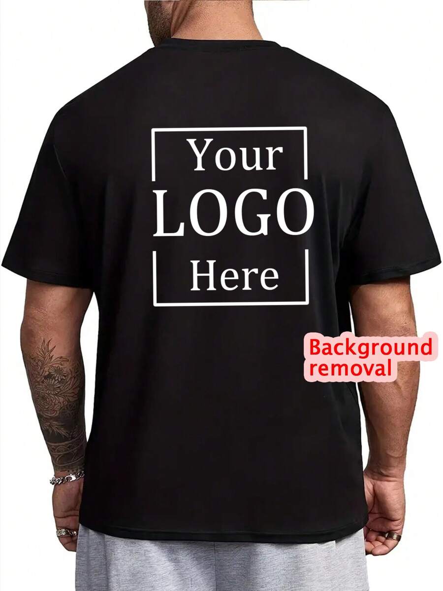 个性化男士宽松圆领 T 恤，带定制背部设计 - 徽标/女友照片/定制工作服徽标/广告印刷/舞蹈团制服徽标/定制照片/定制文字 - 只需上传您的照片或设计即可定制 - 黑色 - 查看 1