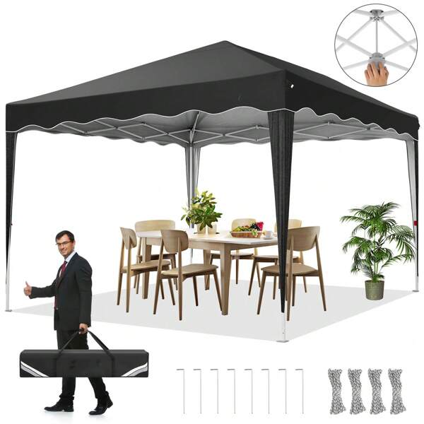 COBIZI Pabellón 3x3, pabellón plegable 3x3 impermeable estable, pabellón de jardín 3x3 carpa para fiestas protección UV 50+ Pabellón plegable 3x3m pabellón emergente con patrón de ondas para acampar reuniones familiares