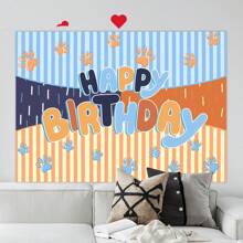 1pc Cartoon Dog Paw & Stripe Letter Pattern Polyester Photography Backdrop, Stripe Backdrop, Party Decor Background Cloth, Cake Table Photography Studio Decor - Multicolor - View 4