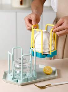 1/3pcs Expandable Kitchen Storage Rack With Drainage - Plastic Dish Rack, Cup Holder, And Utensil Storage, Suitable For Countertops And Outdoor Gatherings