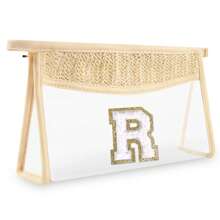Túi đựng đồ trang điểm hình chữ cái đầu nhỏ Boho Straw Quà tặng cá nhân, Túi đựng đồ trang điểm bằng vải nhung trong suốt dễ thương có khóa kéo, Túi đựng đồ vệ sinh cá nhân du lịch được TSA chấp thuận, Quà tặng cho phụ nữ, bạn bè sinh nhật, chữ cái A~Z, Thích hợp cho phòng tắm nghỉ dưỡng công sở có chữ cái lông mềm mại - trắng - Xem 12