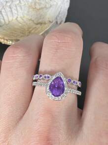 2pcs Pear-Shape Ring Ladies Jewelry For Women 925 Sterling Silver Shining Promise Ring Fine Jewelry For Wedding Prom Party