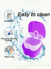 3pcs Denture Bath Case Cup Box Holder Storage Soak Container With Strainer Basket For Travel Cleaning