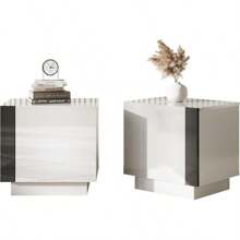 2PCS Modern High Gloss Entertainment Center Side Table Set, End Tables With 2 Cabinet Doors And Storage For Living Room/Bedroom/Office,White/Black - 白色 - 查看 8