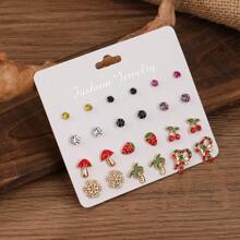 12-24 对/包极简主义珐琅水果形合金耳钉套装，优雅的设计适合日常佩戴和送礼，欧美风格 - 彩色水鑽 - 查看 7