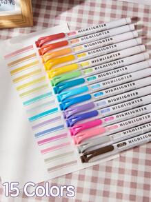 15 PCS/Set Of Double-Ended Highlighter, Cute Colors, School Supplies, Office Supplies, Accent Markers, Bible, DIY Drawing Markers, Markers