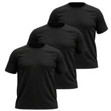 Kit 03 Men's Plus Size Basic Plain T-Shirt 100% Cotton Short Sleeve - Black - View 1