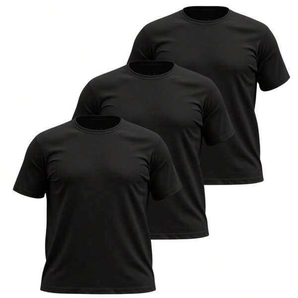 Kit 3 Camisetas Masculinas Plus Size Básicas Lisas 100% Algodão – Manga Curta Confortável