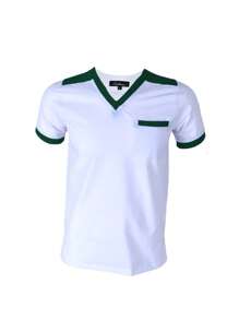 SOULMATE Filipina Quirúrgica Hombre Cuello V - Blanco con Verde - Ver 2