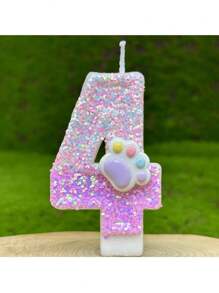 1 pieza Vela de cumpleaños con diseño de pata de gato rosa del 0 al 9, vela digital degradado rosa-morado con brillo, adecuada para decoración de pastel de fiesta de cumpleaños, decoración de pastel con tema de mascota linda, decoración de pastel hecha a mano - Pata de gato rosa - Ver 5