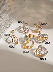 6 件不锈钢 18K 镀金双色艺术金色个性化戒指，派对礼物，时尚风格，女士珠宝，金戒指，优雅戒指，精美礼物，色块设计，女士金戒指，几何设计，不对称戒指，独特设计戒指 - 幾何設計 - 查看 11