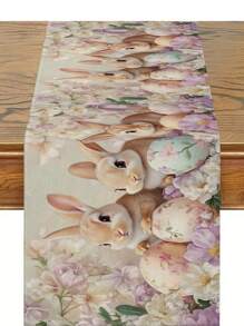 1pc Easter Bunny Eggs Table Runner, Cute Rabbit & Butterfly Spring Table Runner For Home Kitchen Dining Room Holiday Party Coffee Table Decor - Multicolor - View 21