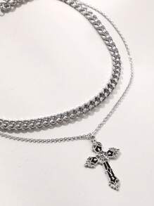 Fashionable Men's Stainless Steel Thick Cross Chain Necklace Set