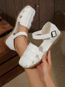Soft Leather Retro Hollow Out Casual Sandals, Women 2025 Summer New Soft Sole Versatile Woven Breathable Closed Toe Shoes - White - View 5