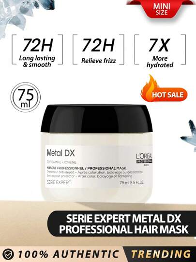 L'Oreal Mascarilla profesional para el cabello L'Oreal Professionnel París[Mini]Serie Expert Metal DX 75ml | Acondicionador profundo y tratamiento | Protege el color, previene el daño y nutre el cabello | Para cabello seco y dañado | Sin sulfatos