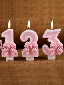 1pc 0-9 Birthday Number Candle With Pink Bow Decoration, Digital Number Cake Topper Candle For Birthday Cake, Wedding Anniversary, Engagement, Graduation Party Cake Decor Gifts - Pink - View 4