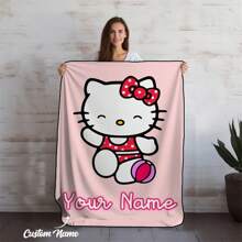1pc Personalized  Fleece Blanket, Cute  Cartoon Pattern Soft & Warm Flannel Blanket, Comfortable And Suitable For Bed, Sofa, Chair, All Seasons - Pink - View 15