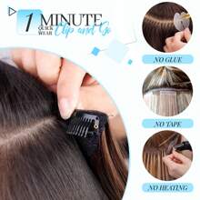 Clip In Hair Extensions, 14inch Short Wavy Curly Clip In Hair Extensions For Women 4Pcs Synthetic Beach Wavy Hair Extensions Invisible Lace Weft Hairpiece For Women - Golden Chestnut with Highlights - 查看 6