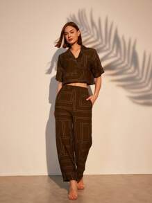 Print Short Shirt & Pants Two Pieces Set