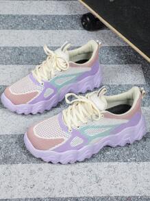 Breathable Dopamine Fashionable Outdoor Couples Road Running Shoes, Unisex Wide Fit, Sweet Elegant Colorful Purple, Stylish Lightweight Lace-Up Casual Sports Sneakers For Women, Comfortable & Non-Fatigued For Everyday Wear, Commute & School