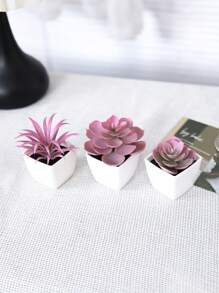 Conjunto de 3 macetas con suculentas simuladas, combinación de verde y rosa, plantas artificiales miniatura falsas para jardín, escritorio, habitación, ventana, regalo de inauguración de casa, decoración de arte, decoración de oficina, boda