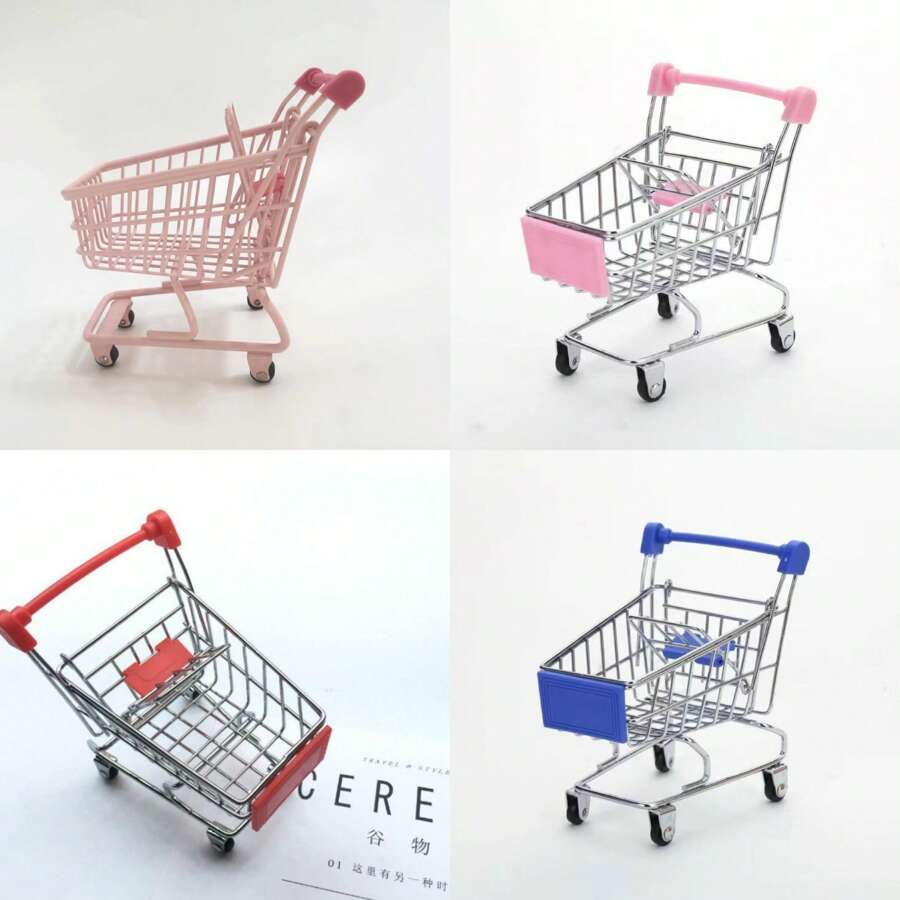 Mini Parts Small Items Metal Supermarket Shopping Cart, Hand Pushing Shopping Basket Iron Art Simulation WAKUKU Doll Exquisite Mini Doll World Small Shopping Cart - Multicolor - View 1