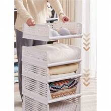5 Pack Stackable Closet Storage Boxes, Multifunctional & Foldable Closet Organizer For Bathroom Kitchen Laundry Room Wardrobe Storage, Space-Saving Wardrobe Storage Drawer Organizer, White, Shelf Baskets - White - View 5