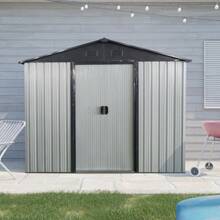8ft X 4ft Outdoor Metal Storage Shed With Sliding Door And Foundation For Backyard Patio Lawn - White And Black