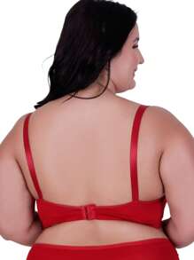 Reinforced Lace Bra With Padded Cups, Plus Size Support Bra - Red - View 2