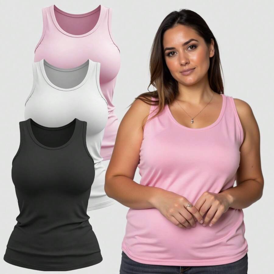 Kit 03 Women's Plus Size Comfortable Cotton Tank Top