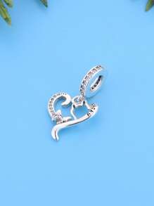 1pc 925 Sterling Silver Cat Shaped Heart & Butterfly CZ Zirconia Pendant, Suitable For Women Mother's Day Gift - Silver - View 2