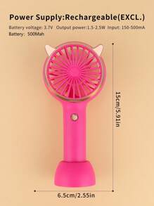 AOYI 1pc Rechargeable 500mAh Eyelashes Portable Handheld LED Light With 3 Gear Adjustment, Outdoor Cat Ear Mini Fan - Hot Pink - View 9