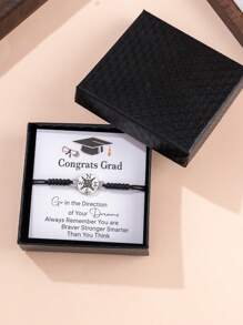 1pc Minimalist Creative Metal Compass Braided Bracelet & Blessing Card, Gift Box Packaging, Graduation Gift - Gift Box Packaging - View 8