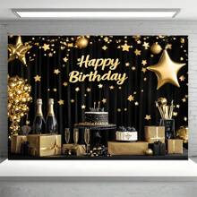 1 件经典黑色和金色生日照片背景 - 100% 涤纶摄影布 - 无需电源 - 无羽毛 - 适用于室内/室外派对装饰、家庭工作室道具、车库门悬挂标志 - 各种尺寸 - 多色/Multicolor - 查看 4