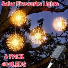 4Pcs 400LEDs Solar Starburst Sphere Lights, Firework Lights 8 Modes Hanging Fairy Light, Dimmable & Copper Wire Fairy Lights For Patio Parties, Tents, Christmas - trắng - Xem 1