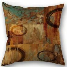 Brown Teal Geometric Print Linen Throw Pillowcases Boom Single Printed Pillow Cover For Living Room Bedroom Couch Sofa Size 45X45cm One Side