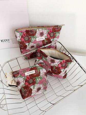 1 件新款高端艺术风格提花收纳袋，极具吸引力的便携式，可存放零钱、化妆品、证书、充电线精致女士化妆包