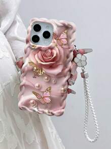 Pasek pleciony z motywem kwiatowym i motylem, malowany, odporny na wstrząsy, kolorowe etui na smycz, kompatybilny z 10, 14, 15, XS, 7/8, XR, 7/8Plus, XS Max, 11, 12, 13, 14 Pro, 14 Pro Max