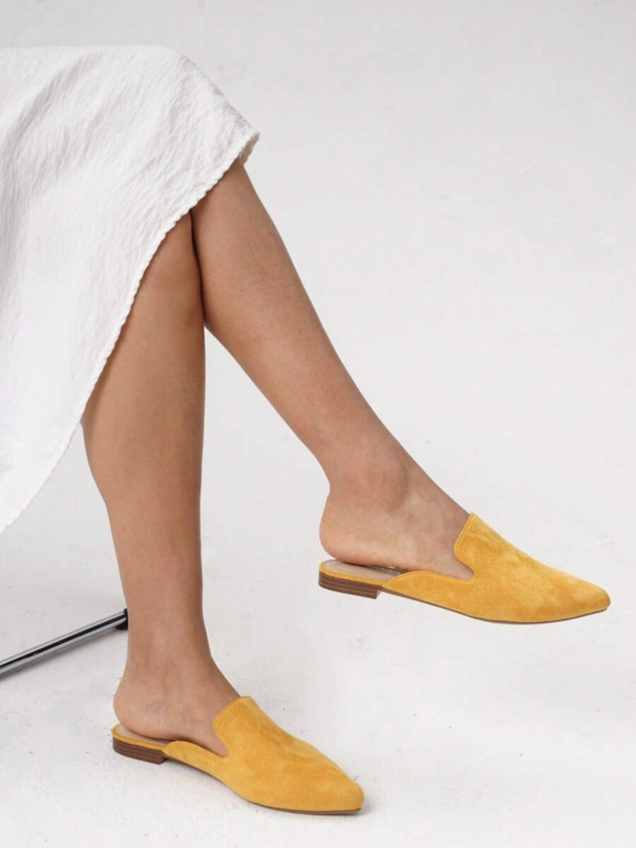2025 Autumn Women's Flat Shoes - Slip On Shoes In Solid Suede Fashion Low Heel Dress Casual Work Office Party Shoes,Warm Layers Fashion - Màu vàng - Xem 1