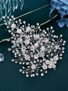 1 件时尚水钻花朵设计发梳，闪亮新娘发夹适合婚礼、伴娘、派对 - 銀色 - 查看 3