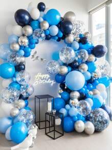 86/146 sztuk Zestaw girlandy balonów ślubnych, Srebrno-niebiesko-czarny zestaw łuków balonów, Konfetti srebrne balony Royal Light Blue metaliczne na wesele prysznic ukończenie szkoły rocznica urodziny dekoracja przyjęcia